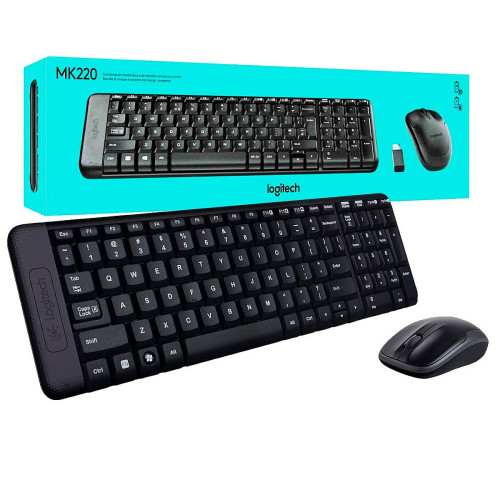 Combo Teclado e Mouse Sem Fio Logitech MK220 - Compacto, ABNT2, Preto