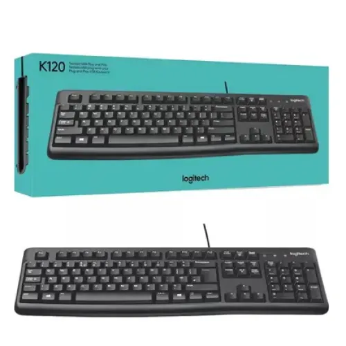 Teclado com Fio Logitech K120 - USB, Resistente a Respingos, ABNT2 - Preto Teclado com Fio Logitech K120 - USB, Resistente a Respingos, ABNT2 - Preto