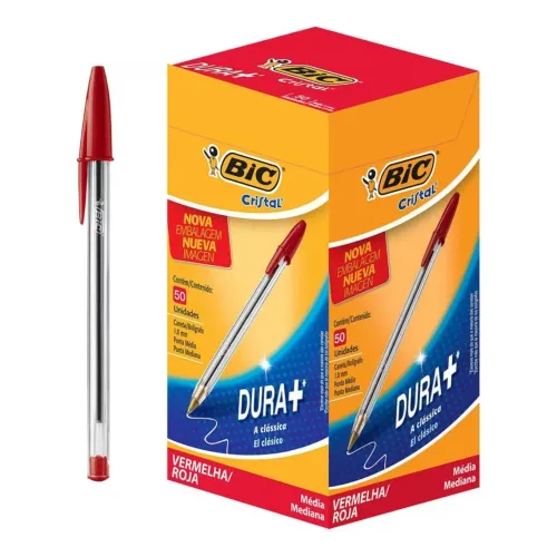 Caixa de Caneta Esferográfica BIC Cristal Vermelha Escrita Média 1.0mm - 50 Unidades Caixa de Caneta Esferográfica BIC Cristal Vermelha Escrita Média 1.0mm - 50 Unidades