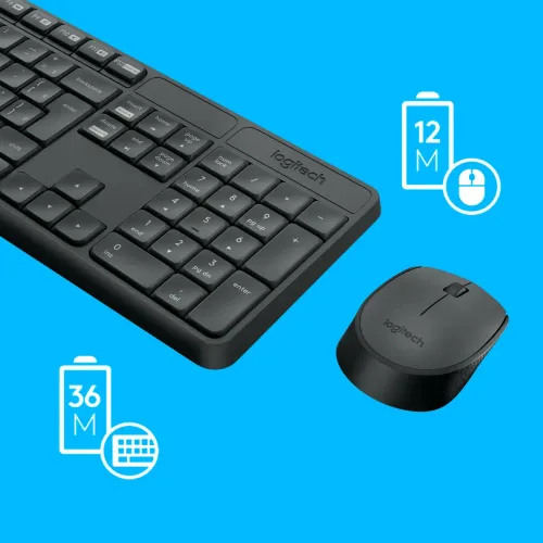 Combo Teclado e Mouse Sem Fio Logitech MK235 - Resistente, Pilhas Inclusas, ABNT2 - Preto